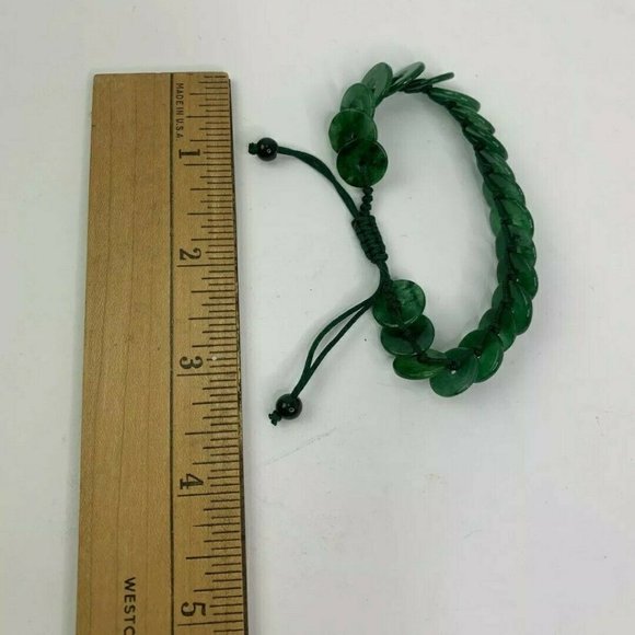 Green Agate Bi Pi Round Disc Shamballa Bracelet - Picture 4 of 4